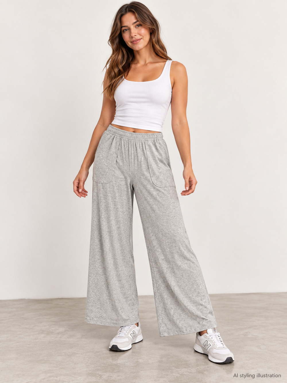 Yitty Gray Ribbed Wide Leg Lounge Pants XS Patch Pockets